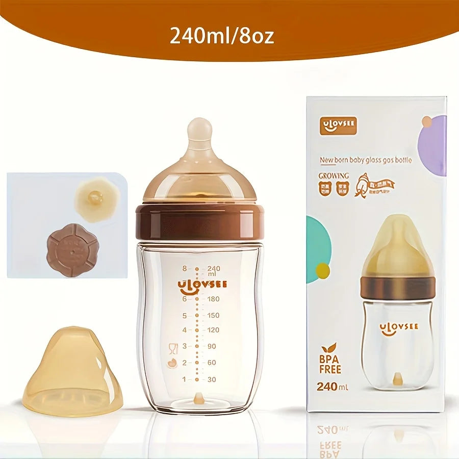 Baby Bottles, 4oz, 8oz High Borosilicate Glass  Wide-Neck Feeding Bottle with Bottom Air Balance Hole/Valve, Glass Milk Bottle