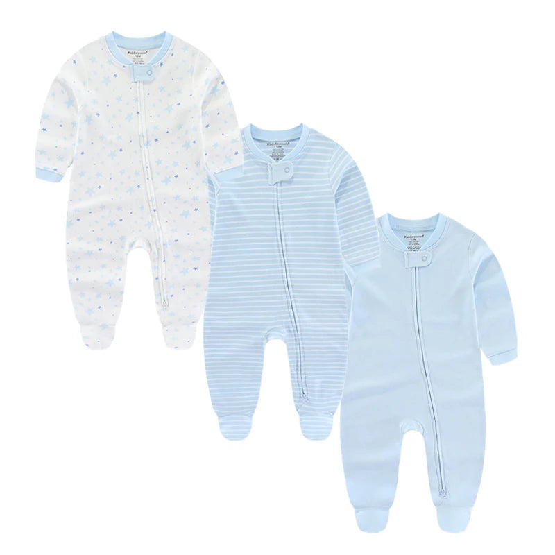 100% Cotton Soft Newborn Baby 2 - Zipper Baby Boy Girl Rompers Shower Gifts, 3 Pcs/lot,  Autumn Winter