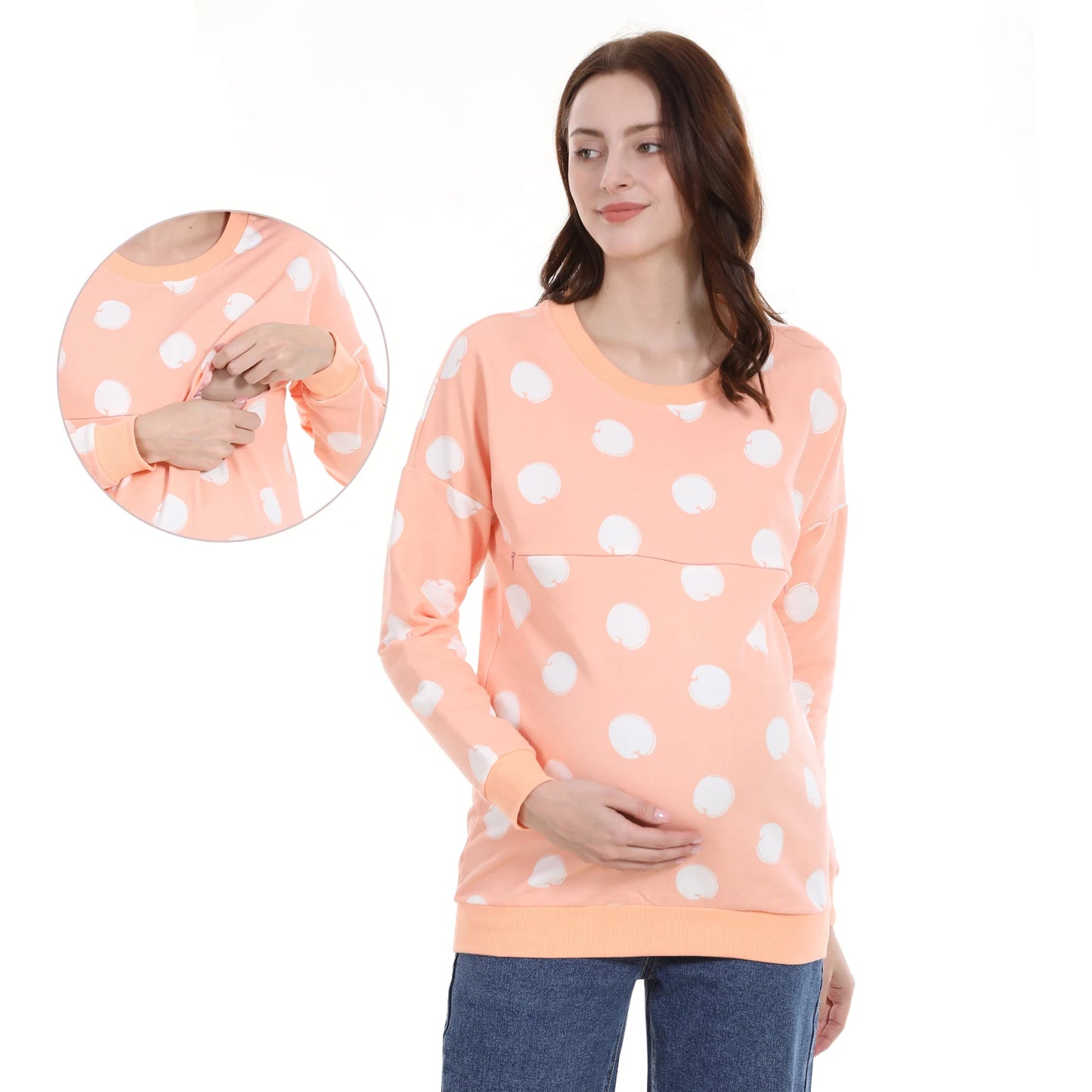 Maternity Nursing Sweatshirt Long Sleeve Thick Cotton Breastfeeding Clothes Mommy Pregnant Lactation Wear Big Size