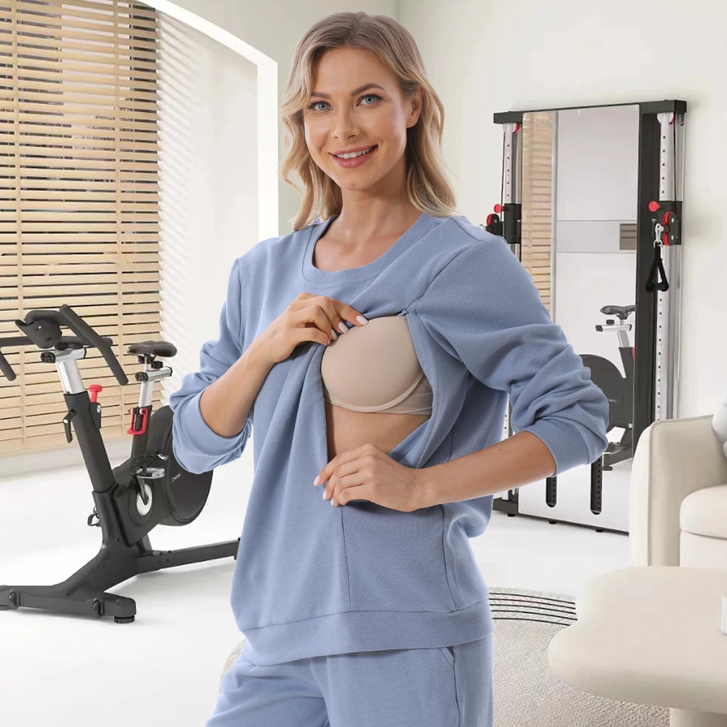 Nursing Mama's Jersey Long Sleeve Top with side opening for breastfeeding and Matching Pants (Sold Separatly), Plus Size Available
Material