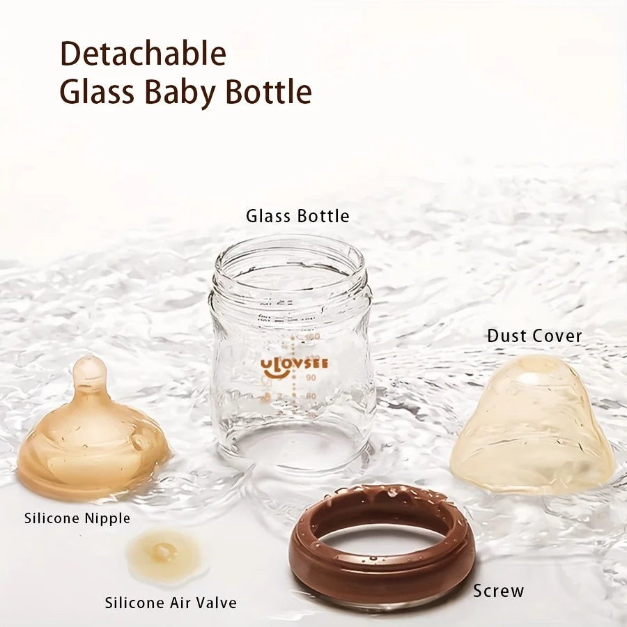 Baby Bottles, 4oz, 8oz High Borosilicate Glass  Wide-Neck Feeding Bottle with Bottom Air Balance Hole/Valve, Glass Milk Bottle