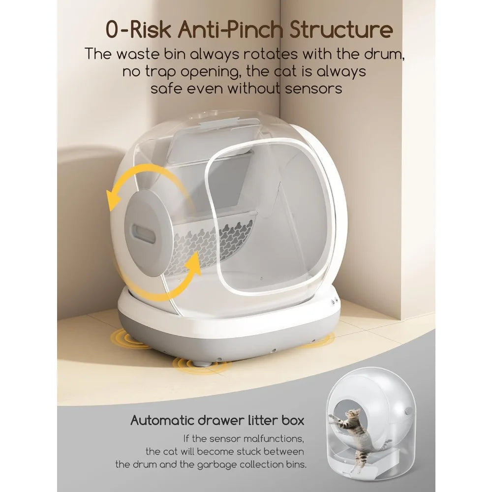 Self Cleaning Cat Litter Box - Open-Top Automatic Litter Box with APP, 0 Risk of Stuck Cats, Safer Automatic Litter Boxs,Customi