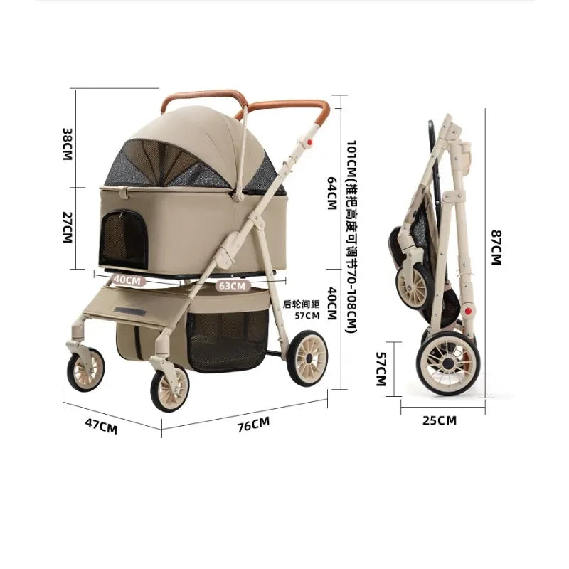 3-in-1 Pet Stroller for Cats & Dogs Detachable Carrier Storage Basket One-Hand Fold & 4-Wheel Brakes  cat carrier dog carrier