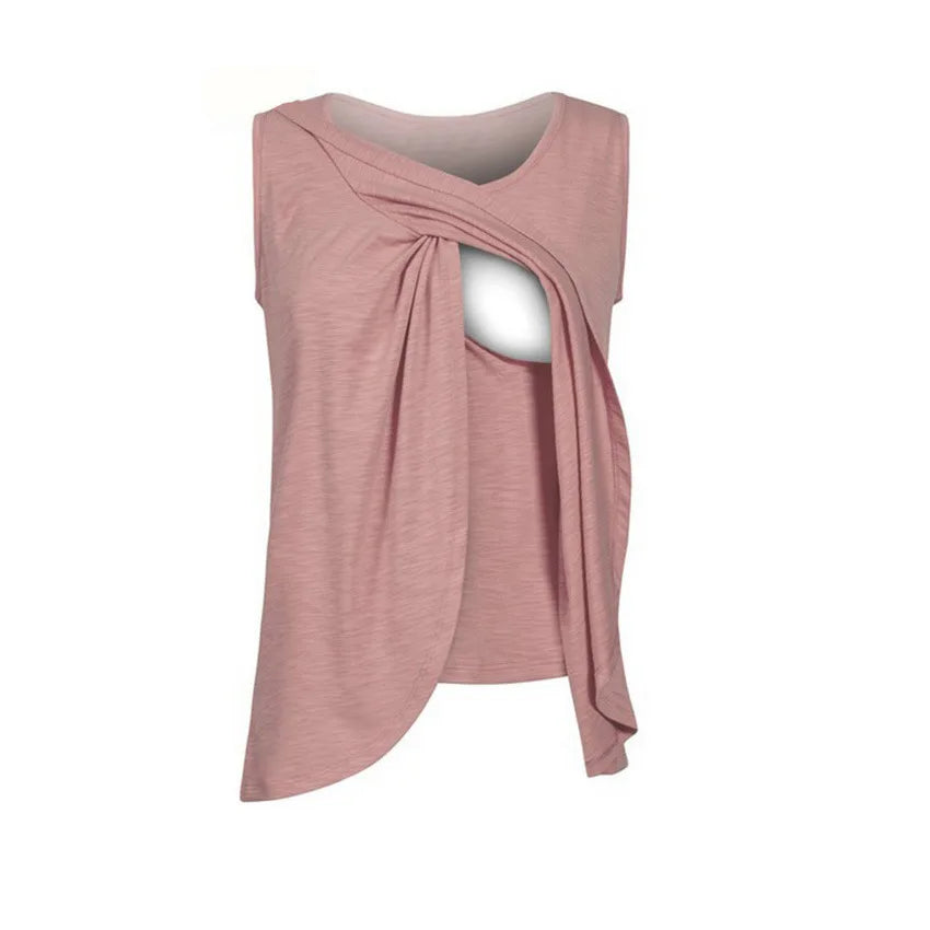 Nursing Breastfeeding Maternity Summer Short Sleeve Side Button Crew Neck Tees Solid Color Nursing Tops