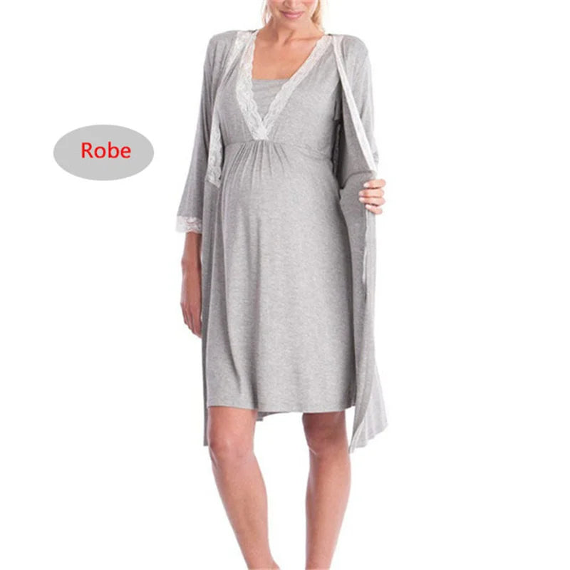 Maternity Nursing Nightgown & Matching Robe With Lace Trim and Adjustable Belt, Sold  Separately
