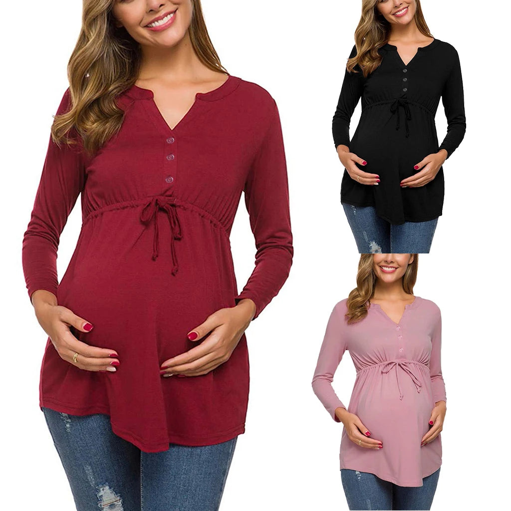 Maternity Nursing Long Sleeve Solid Color Tops