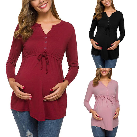 Maternity Nursing Long Sleeve Solid Color Tops