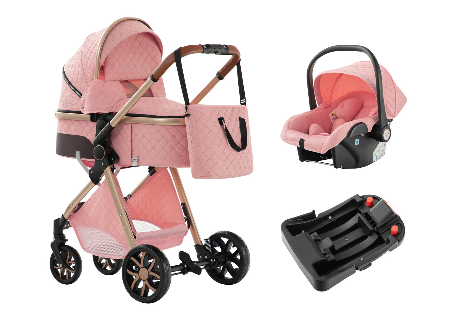 Baby Stroller 3-in-1 Travel System, Adjustable stroller and Accessories Combo Set, One Click Folding.