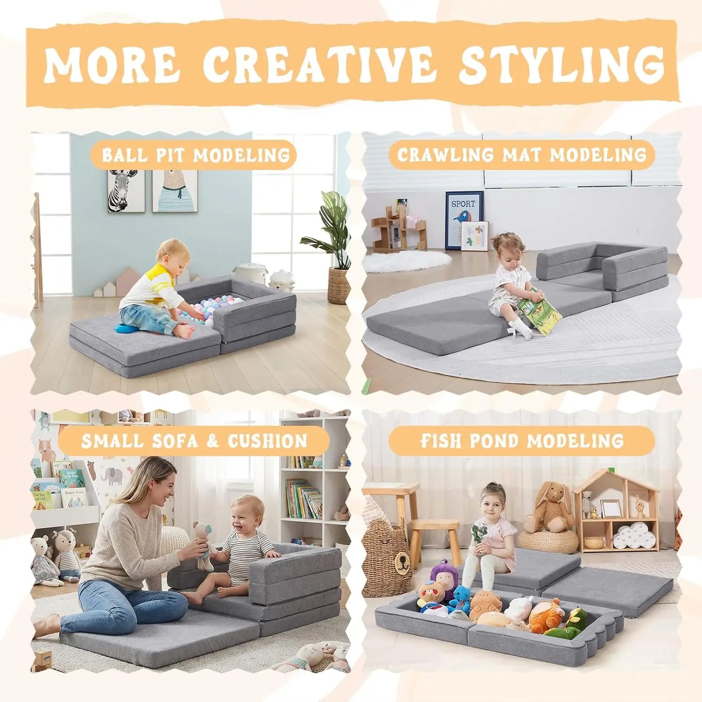 Foldable Toddler Couch, 3-in-1 Toddler Chair & Lounger with Waterproof Carry Bag,Portable Travel Play