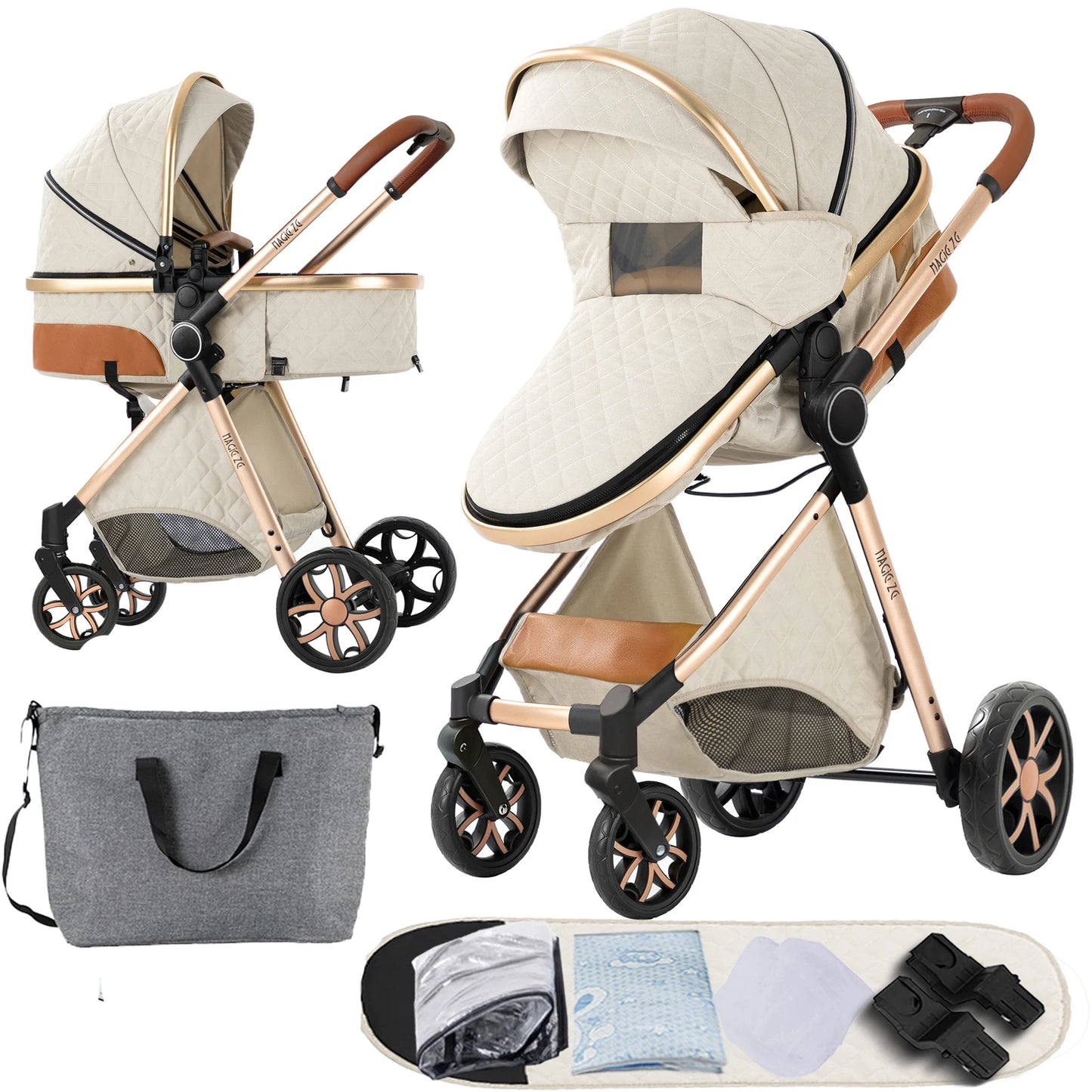 Baby Stroller 2 in 1 with Carrycot Reversible Seat 5-Point Harness for Newborn 0-3Y Lightweight Foldable 2-in-1 Baby Stroller