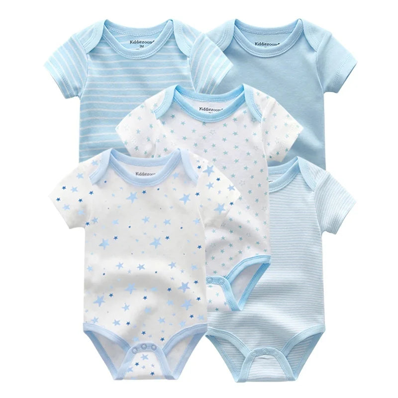 95% Cotton Newborn Baby Onesies Four Seasons Fashion Cartoon Short Sleeve Baby Boy Girl Bodysuits Soft Unisex- 5 Pcs/Lot
