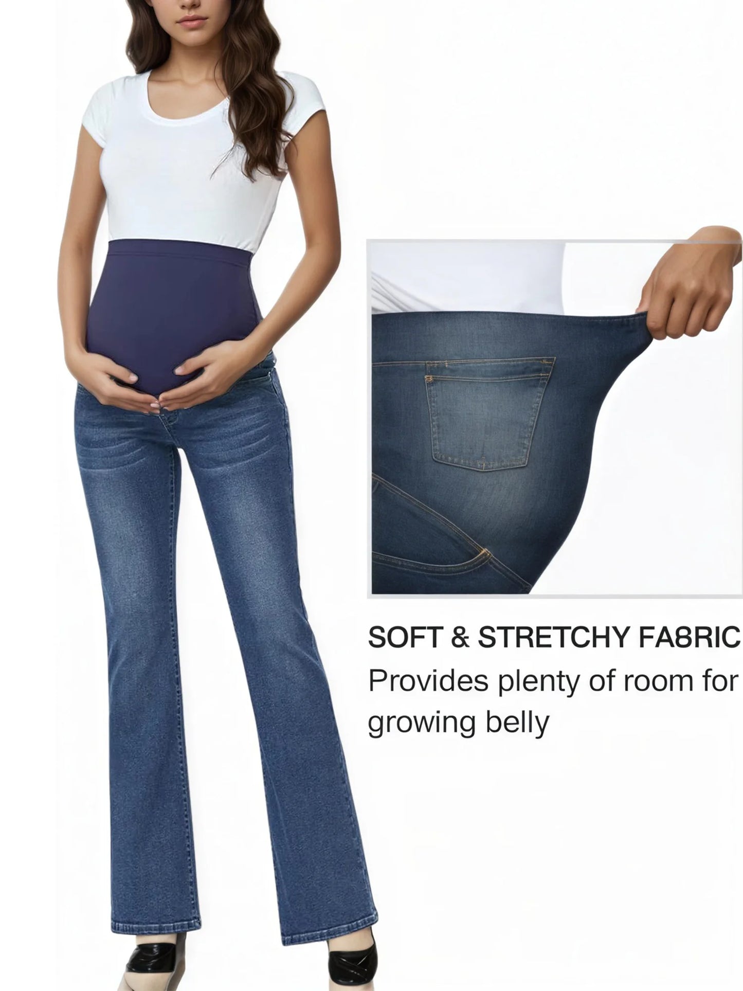 Maternity Flared Jeans & Pant with High Waist Over The Belly Bell-Botton Pants for Yoga Daily Office Work Street Wear