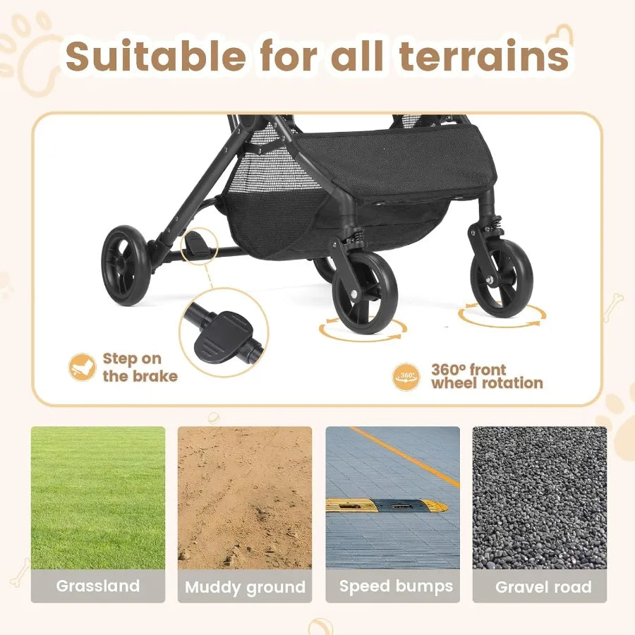 3 in 1 Dog Stroller Upgraded Frame Up to 44lbs Pet Stroller with Dog Poop Bags Dispenser Zipperless Entry Storage Basket