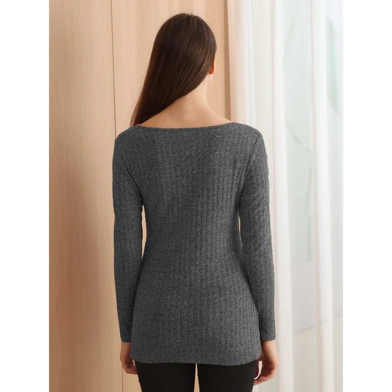 Maternity Fashion Trend Base Roman Wool Solid Color V-neck Long Sleeved Slit Sweater Soft and Comfortable Nursing Top