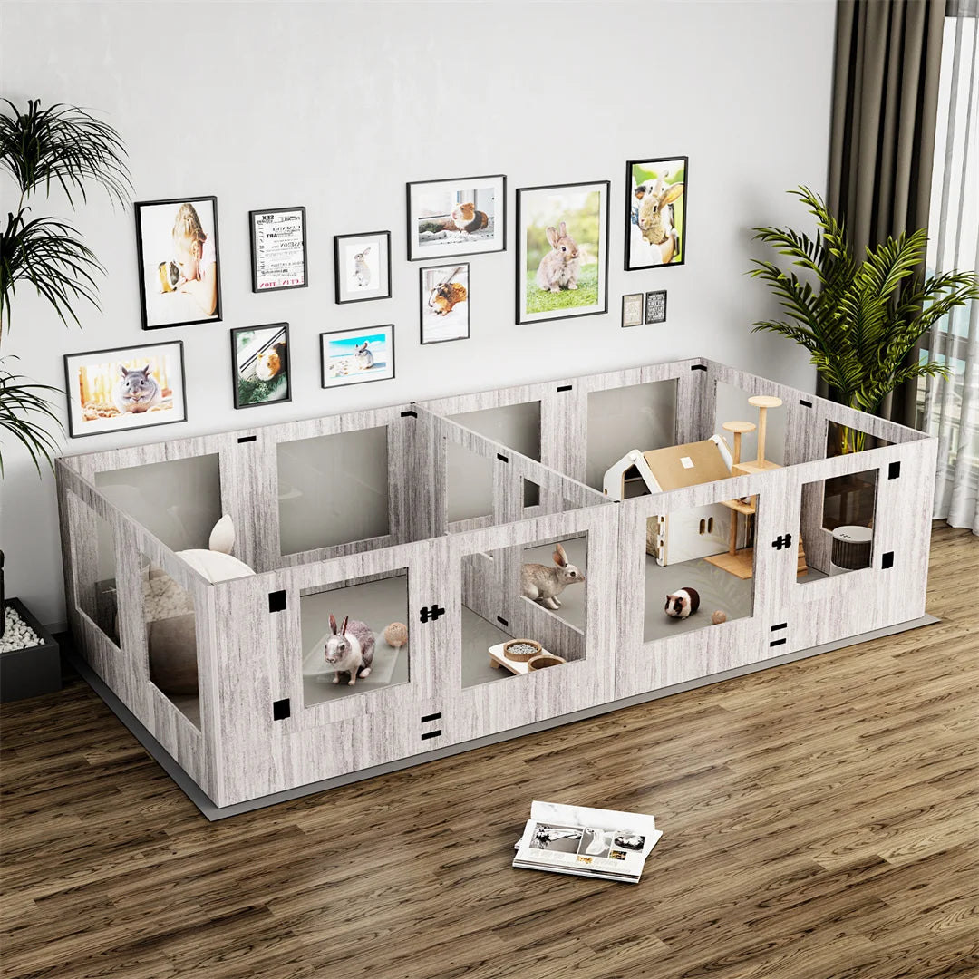 Tempered Glass Pet Whelping Box with Waterproof Fertility Pad Dog Playpen Exercise Cage for Puppies