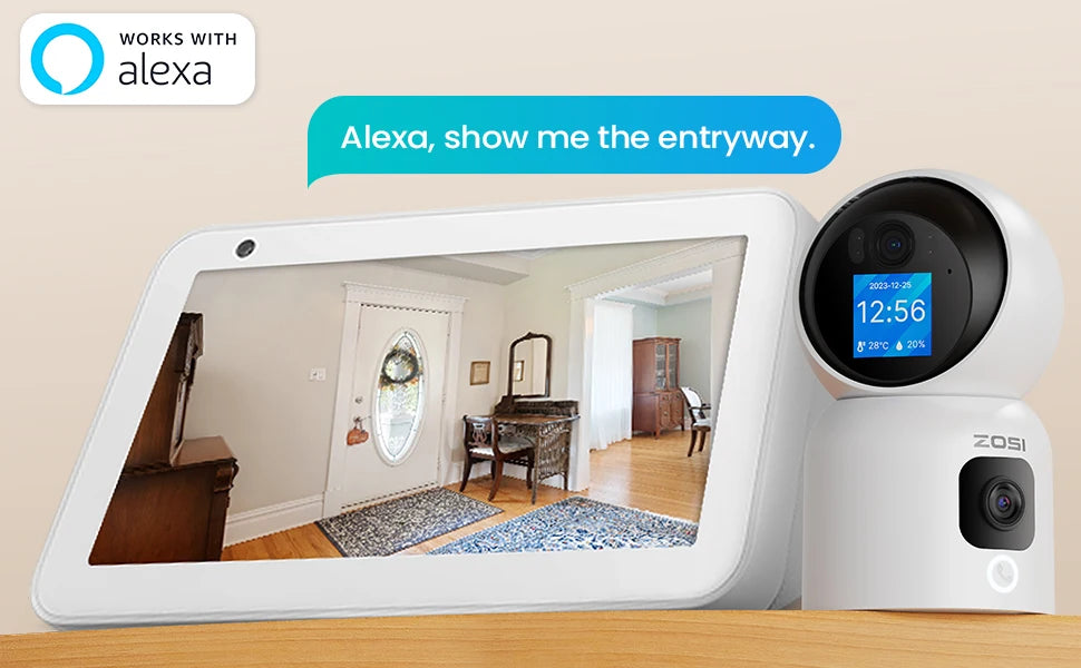 ZOSI Smart Baby Cams WiFi PTZ Auto Tracking AI 360° Panoramic Indoor Video Surveillance