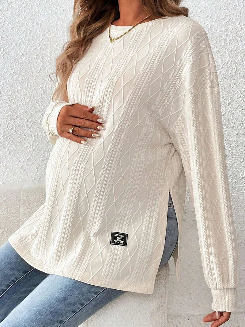 Maternity Clothes Pregnant Women Wear Round Neck Long Sleeve Monochrome Daily Leisure Top