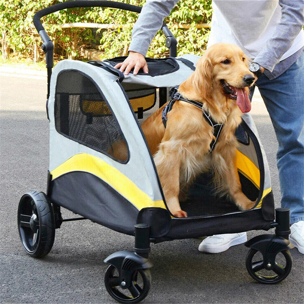 Premium Dog Stroller Pram 4 Wheel Foldable Cart Travel Walk Pet Jogger Wagon for Small Medium Large XL Dogs