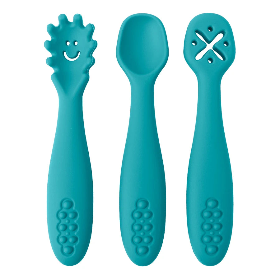 3PCS Cute Baby Learning Spoons Utensils Set Newborn Feeding Spoon Set Toddler Scoop Weaning Cutlery Children‘s Tableware