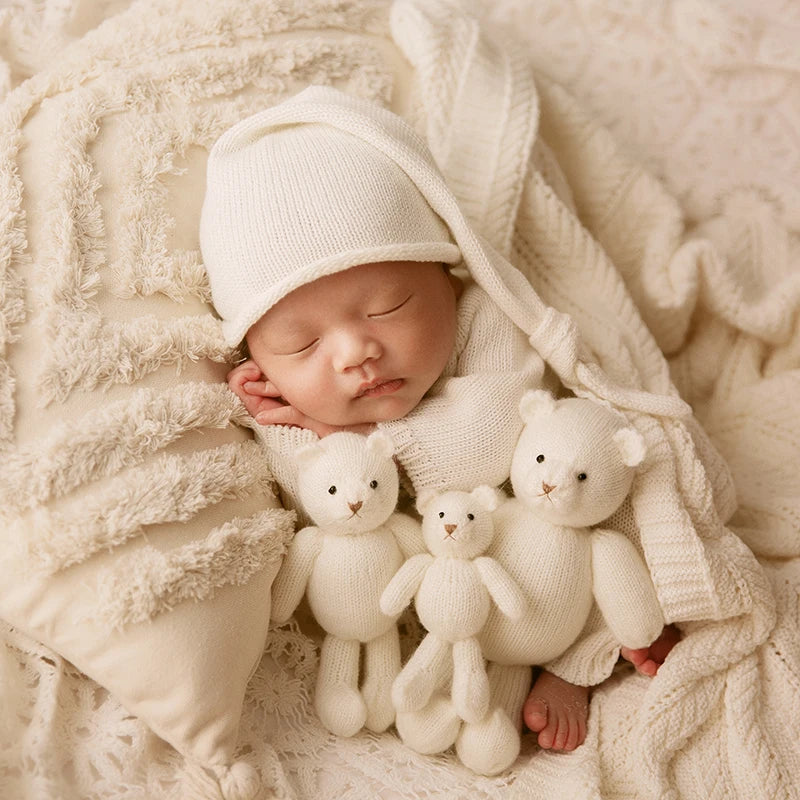 Newborn Photography Clothes 2 Pieces Set Baby Romper Hat Infant Photo Shoot Props Bear Doll Newborn Photography Accessories sold seperately or as complete set