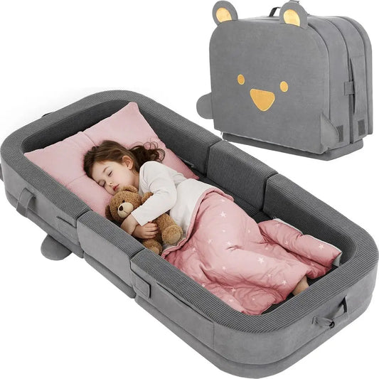 Toddler Travel Bed,Foldable Portable Toddler Floor Bed with Soft Foam for Baby and Kids Aged 1-4,Washable Cover Travel