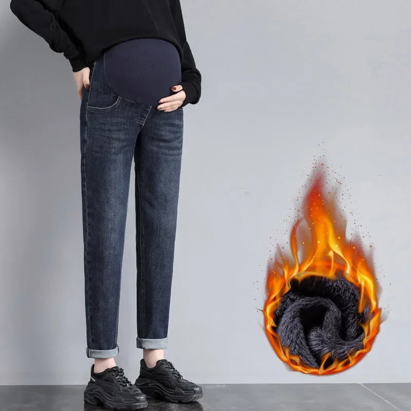 Maternity Boyfriend Jeans Regular Leg High Waist Grow with Bump, With and Without Warm Lining
