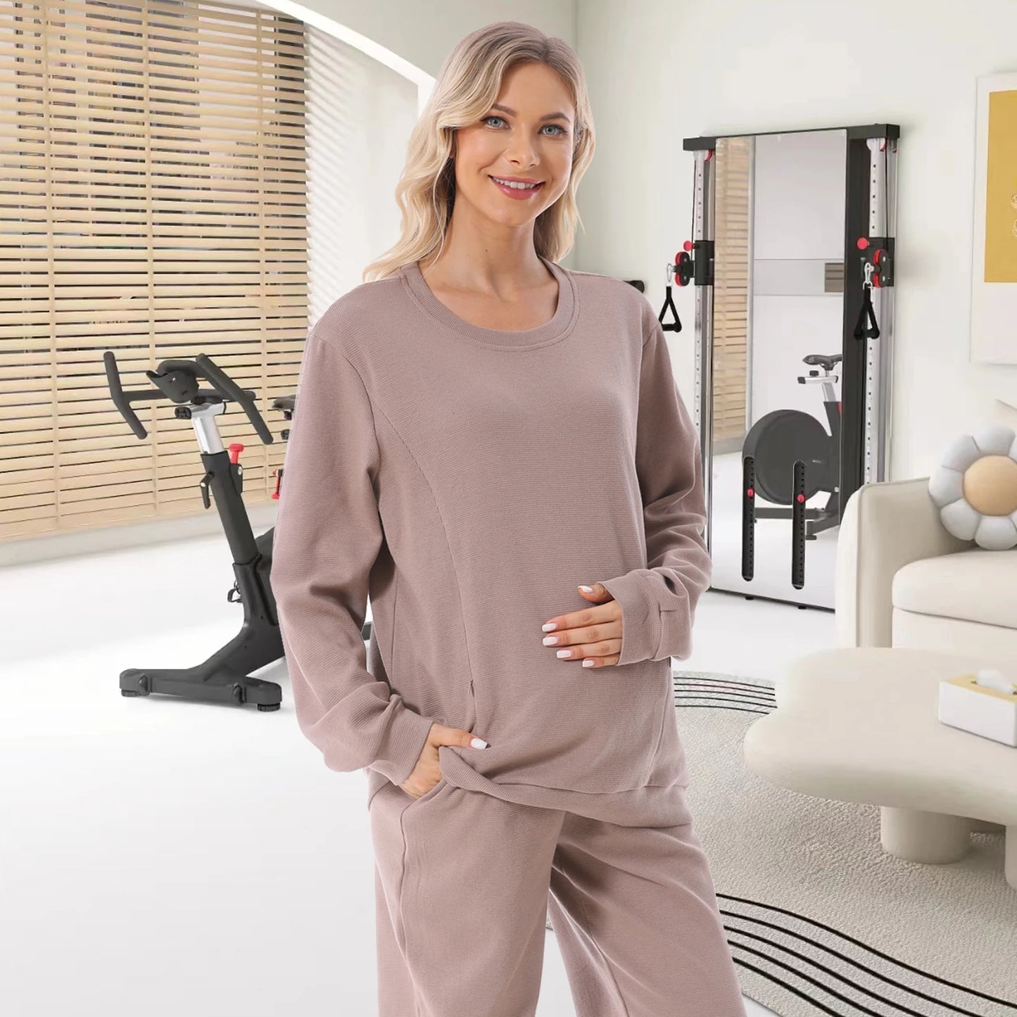 Nursing Mama's Jersey Long Sleeve Top with side opening for breastfeeding and Matching Pants (Sold Separatly), Plus Size Available
Material
