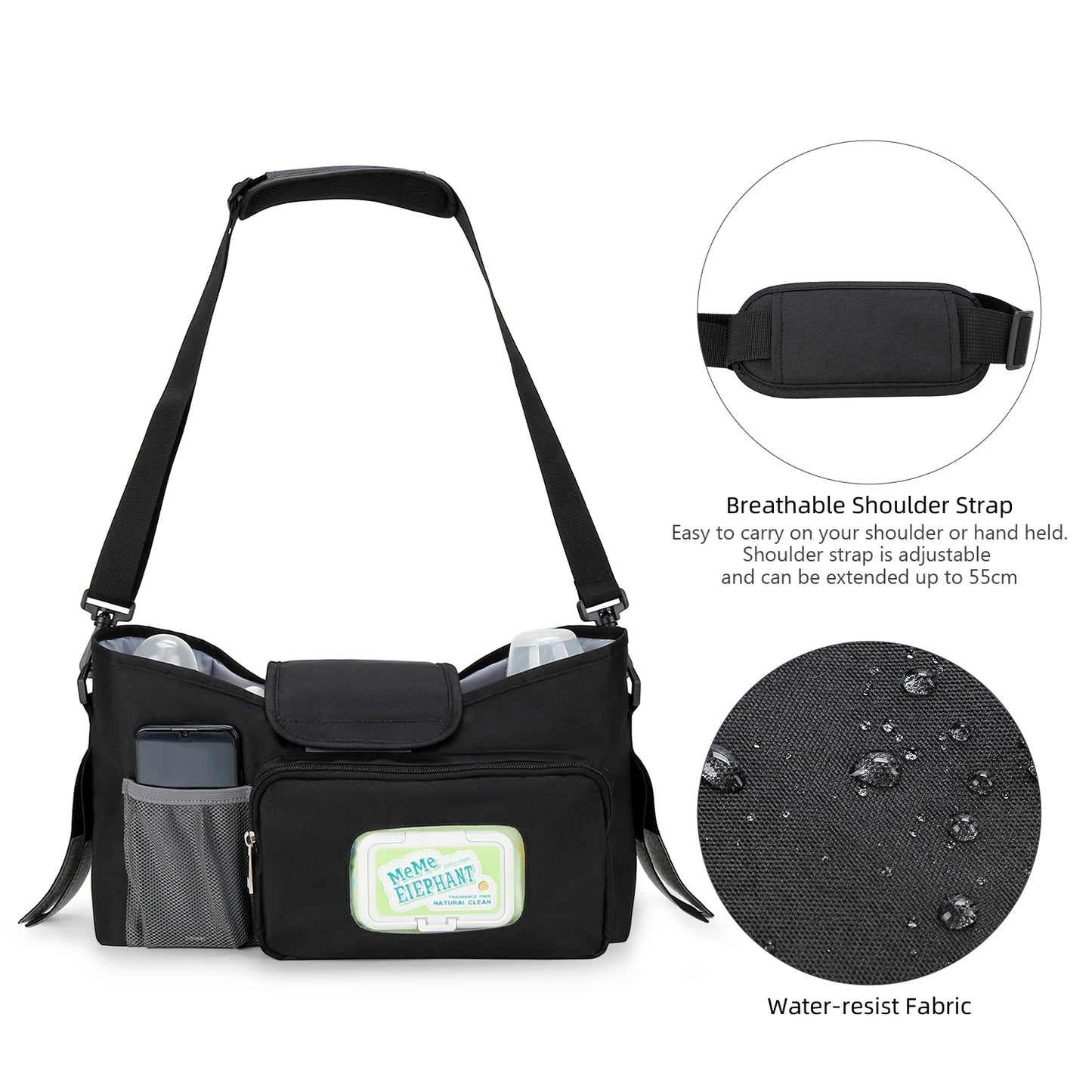 aby Small Diaper Bag Stroller Organizer with Insulated Cup Holder& Shoulder Strap Mini Stroller Storage Pouch for Outdoor
