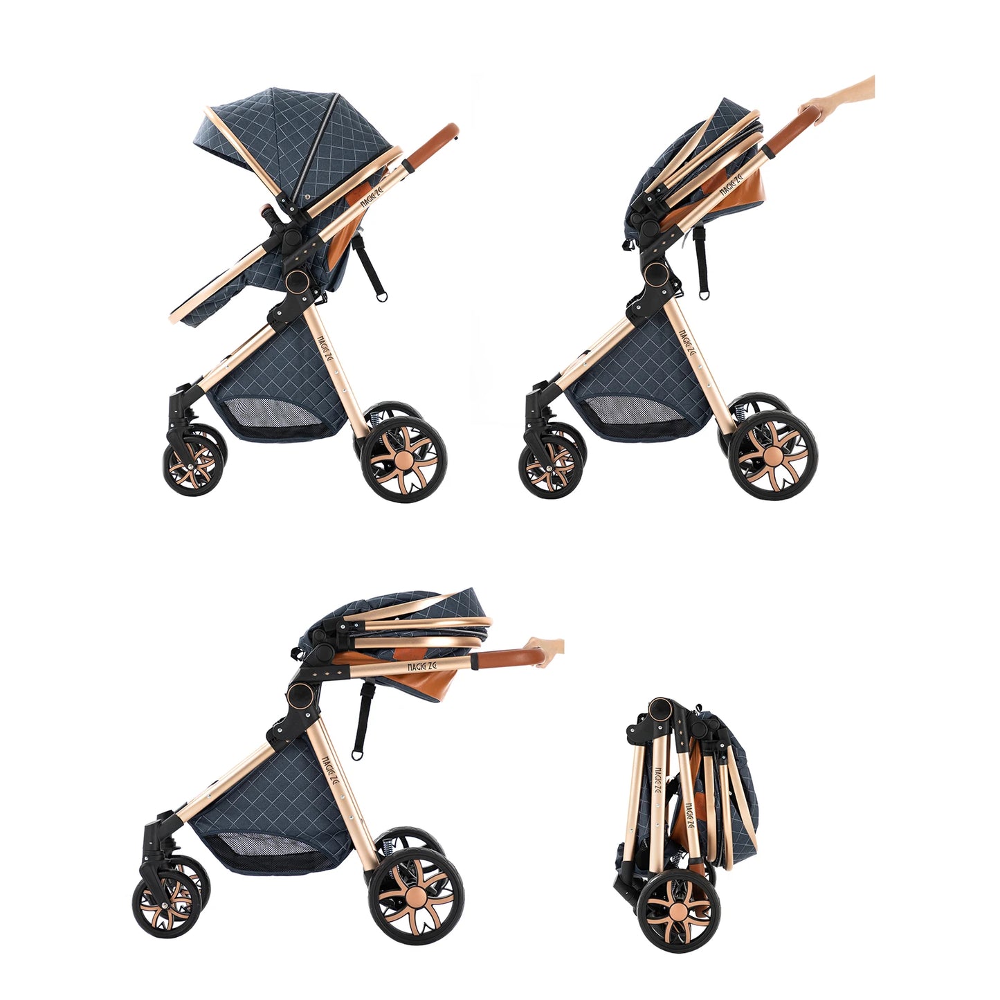Baby Stroller 2 in 1 with Carrycot Reversible Seat 5-Point Harness for Newborn 0-3Y Lightweight Foldable 2-in-1 Baby Stroller