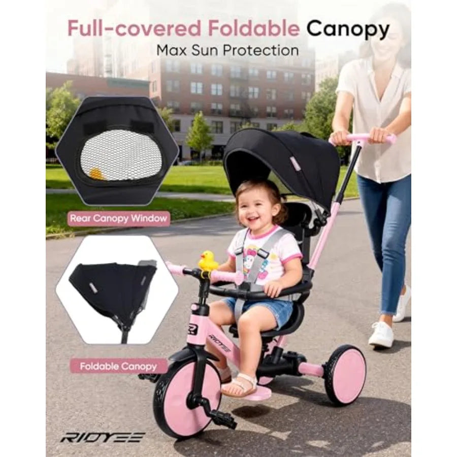 8-in-1 Stroller Tricycle for 1.5-5 Years Tool-Free Switch Toddler Tricycle with Parent Steering Control Handle for 1.5 to 5 Yrs Toddler