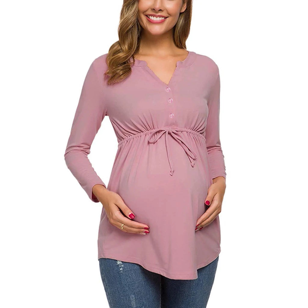 Maternity Nursing Long Sleeve Solid Color Tops