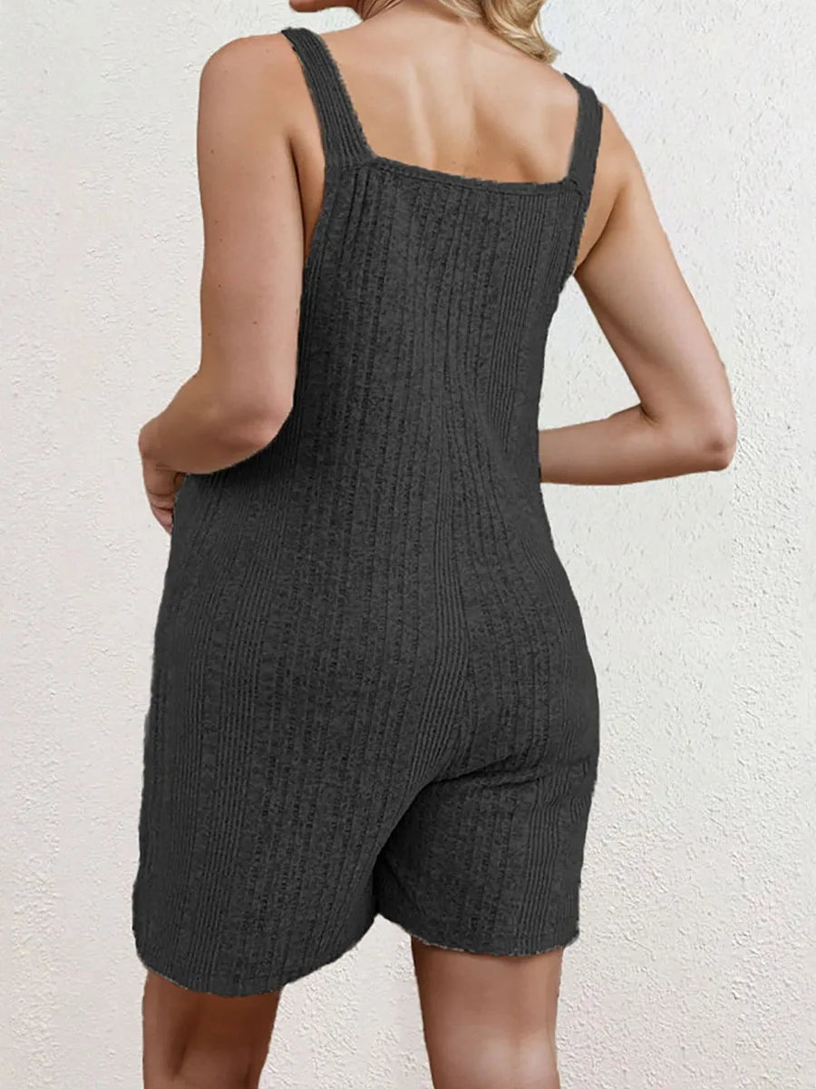 Women's Maternity Knit Overalls Shorts Solid Color Ribbed Sleeveless Pregnancy Jumpsuits with Pockets and Adjustable Straps for