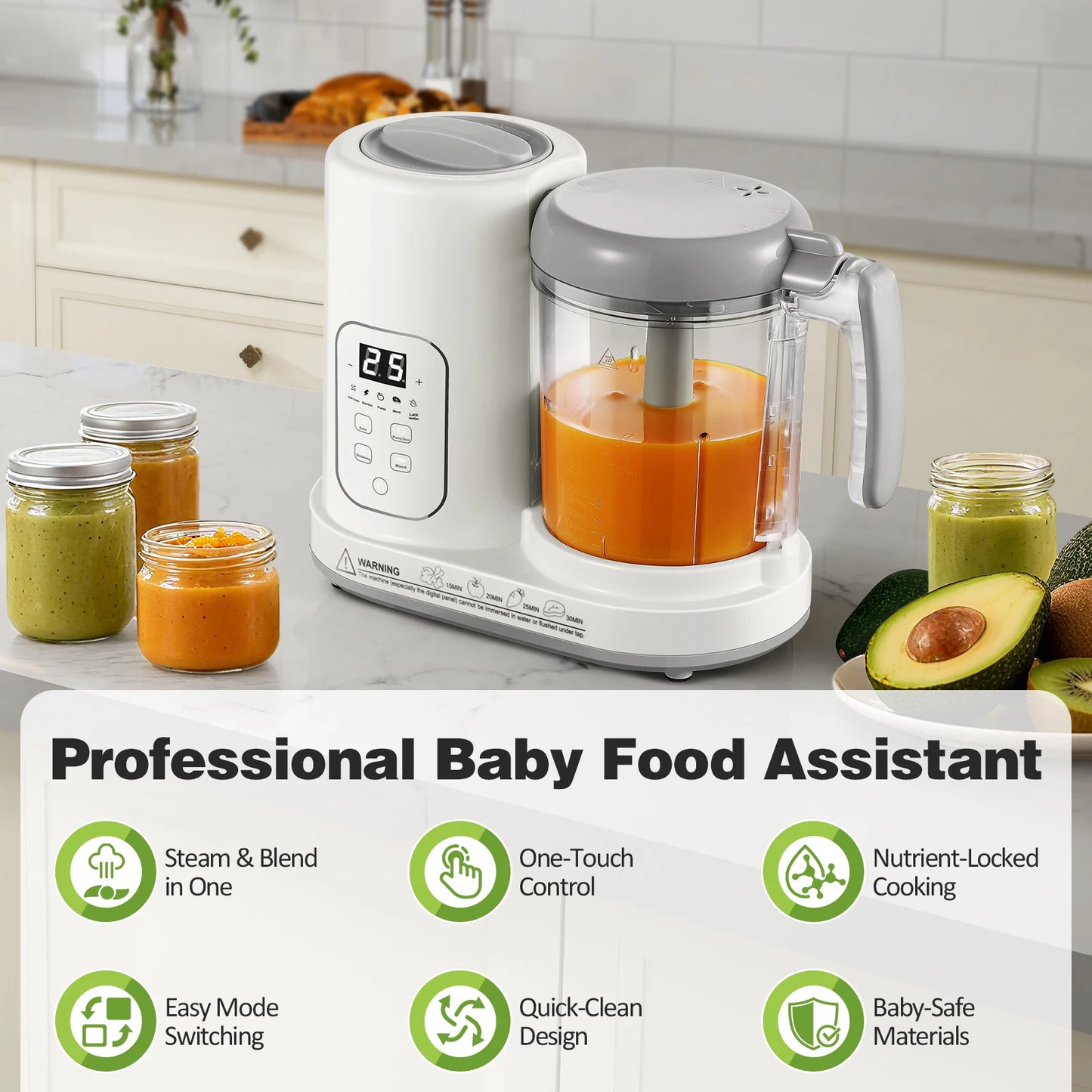 4-in-1 Auto-Clean, BPA-Free, for 4-12 Months Baby Food Maker Steamer Blender