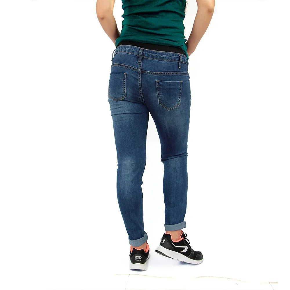 Maternity Boyfriend Jeans with Zipper & Button High Waist Regular Leg with Elastic Waist