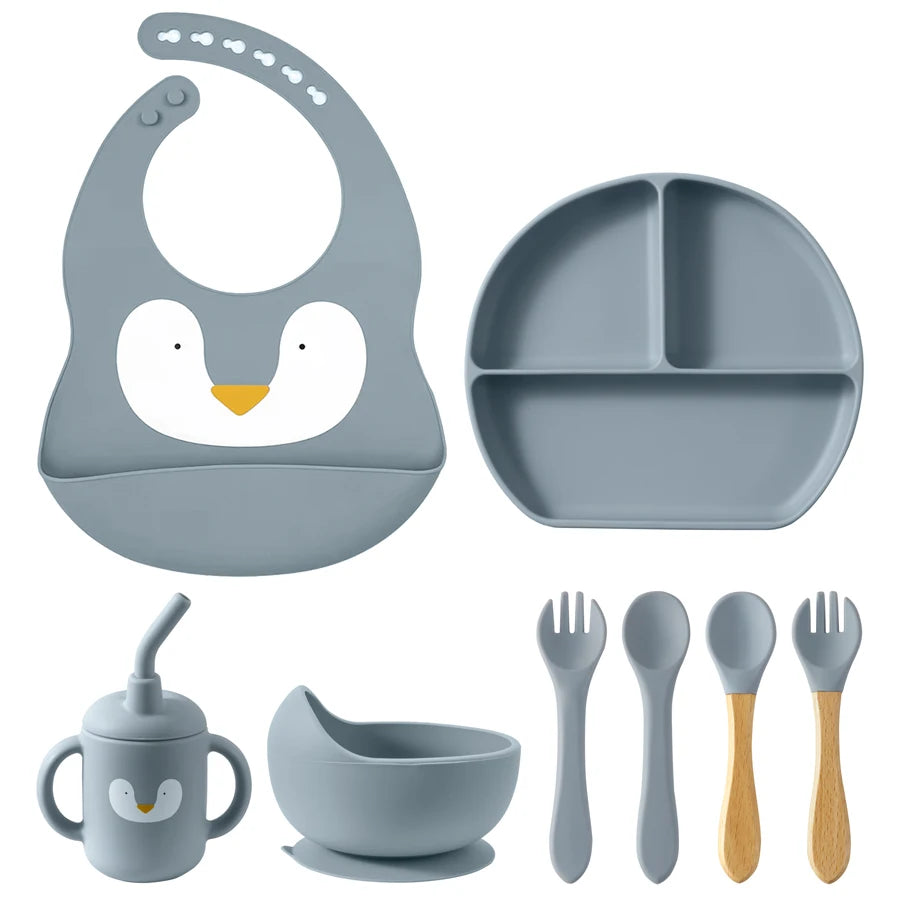 100% Food Grade Silicone Baby Cup, Bowl, Bib, Suction Dish and Utensils Sets