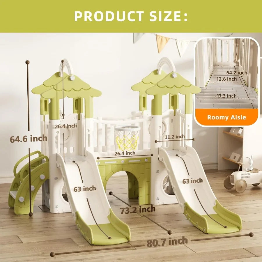 8in1 Toddler Slide Indoor Playground Sets Toddler Outdoor Playset Backyards Slides for Age 1+ with Double SlidesGrassroof Climb