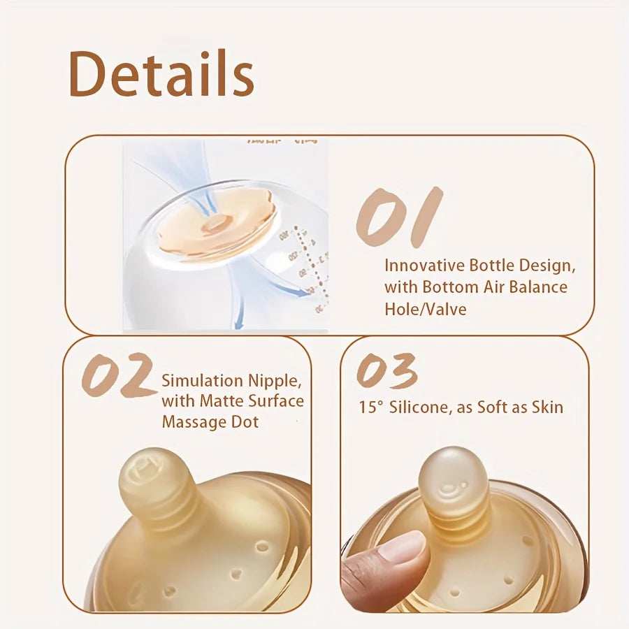 Baby Bottles, 4oz, 8oz High Borosilicate Glass  Wide-Neck Feeding Bottle with Bottom Air Balance Hole/Valve, Glass Milk Bottle
