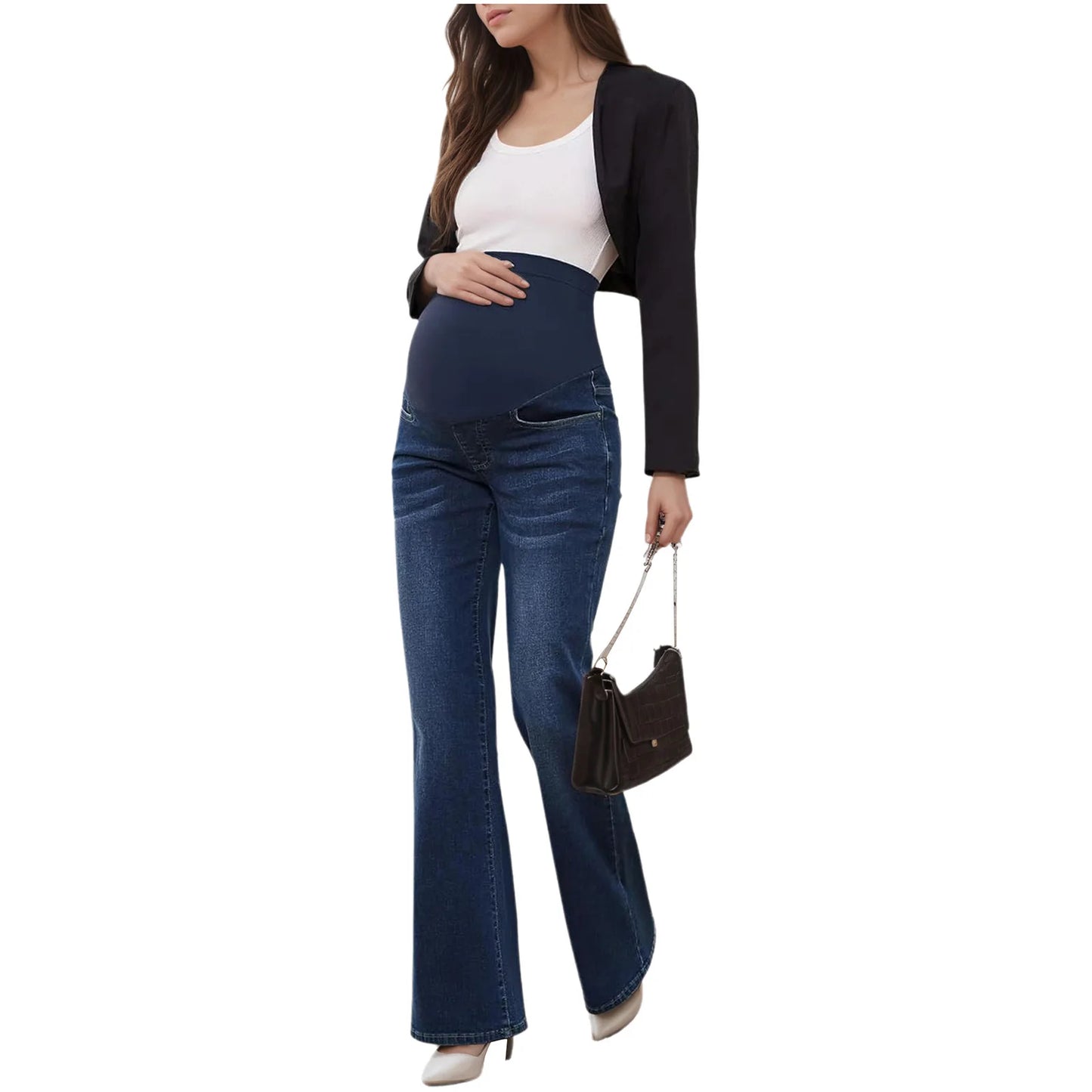 Maternity Flared Jeans & Pant with High Waist Over The Belly Bell-Botton Pants for Yoga Daily Office Work Street Wear