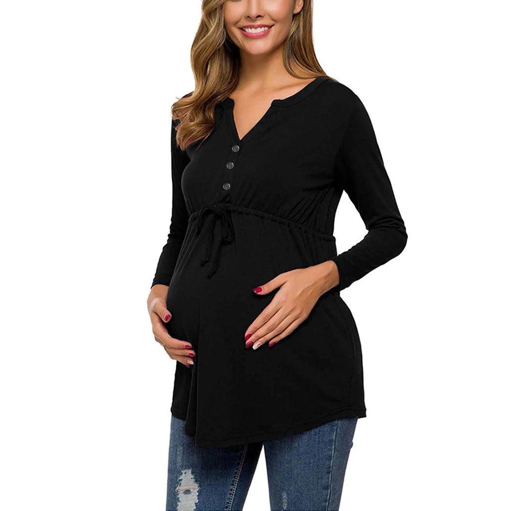 Maternity Nursing Long Sleeve Solid Color Tops