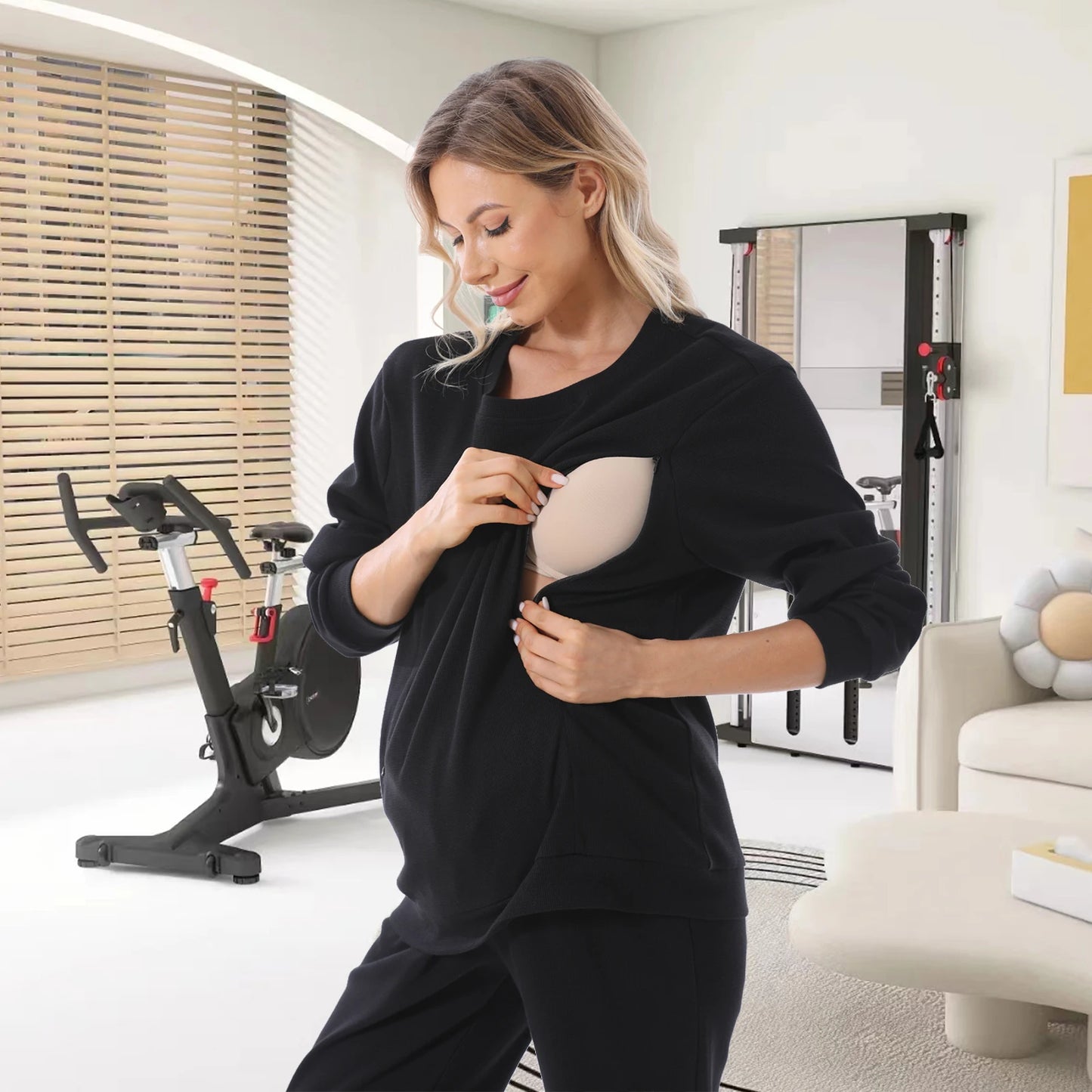 Nursing Mama's Jersey Long Sleeve Top with side opening for breastfeeding and Matching Pants (Sold Separatly), Plus Size Available
Material