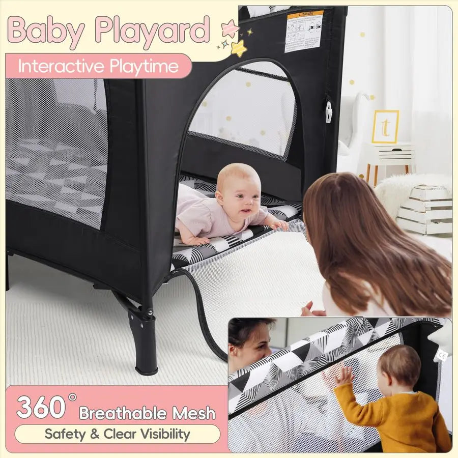 5in1 Baby Bassinet Bedside Sleeper, Portable Pack and Play with Changing Table, Baby Crib with Carry Bag, Cosleeper Bassinet Att