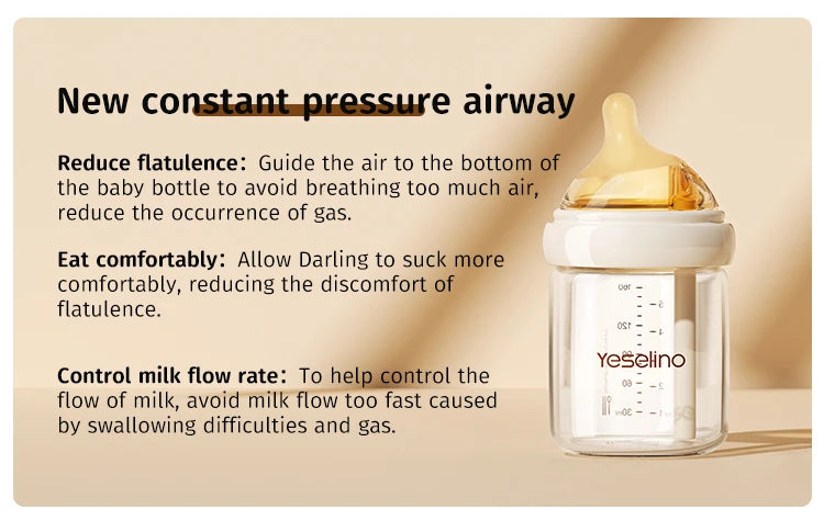 Newborn Glass Baby Bottles 160ml Silicone Nipple, 0-6 Months Anti Bloating Anti Spitting Choking