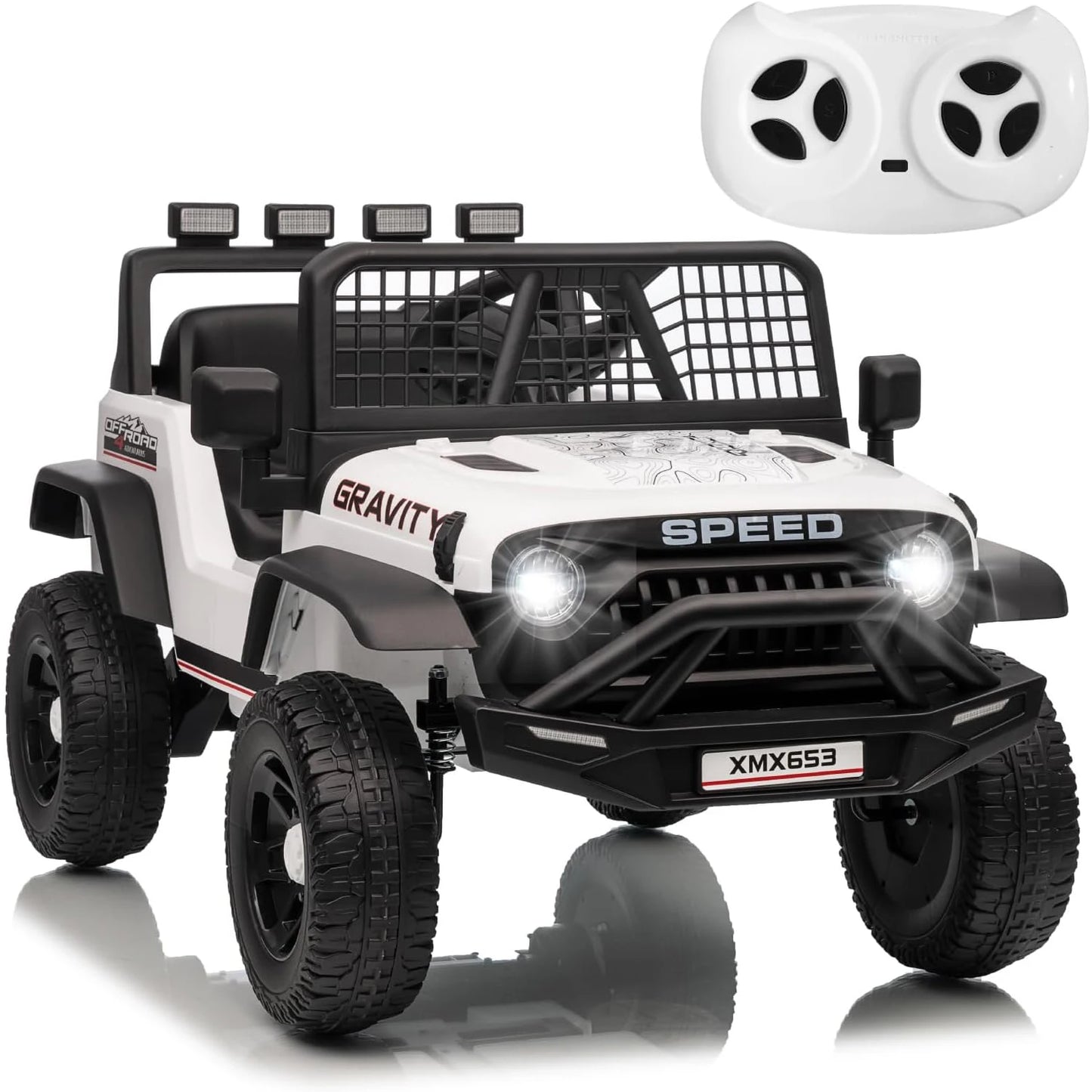 12V Kids Electric Ride on Truck Car w/Parent Remote Control 3 Speeds 5MPH Spring Suspension, LED Lights, Music, Salfty Belts