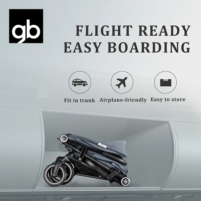 Gb FYN Carbon Fiber Stroller - Ultra-Lightweight 3.9kg/8.6lbs, One-Hand Fold,  Airplane & GT Friendly, with Cargo Basket, Canopy