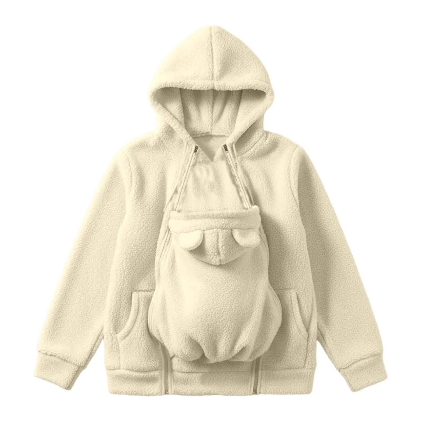 Maternity Warm Fleece Jacket Full Zip Baby Kangaroo Pouch For Winter Multifunctional Jacket, Plus Size Available