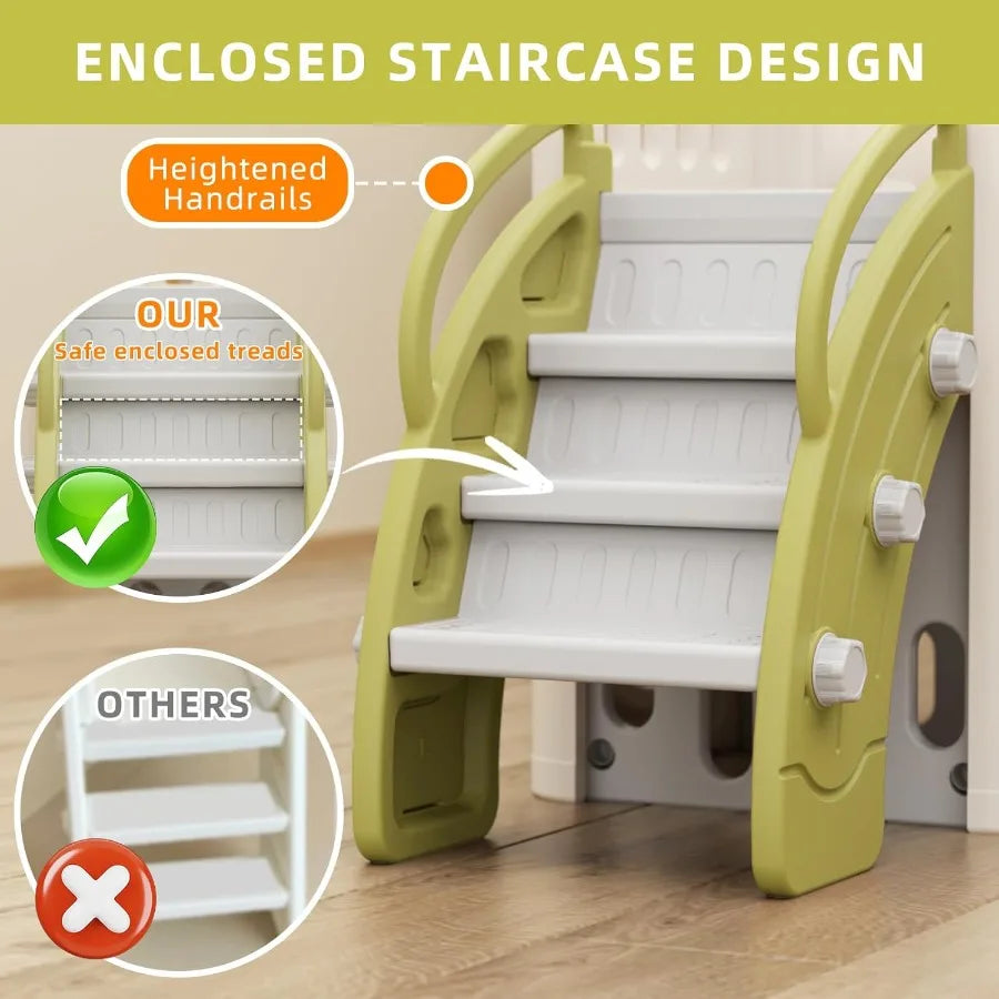 8in1 Toddler Slide Indoor Playground Sets Toddler Outdoor Playset Backyards Slides for Age 1+ with Double SlidesGrassroof Climb