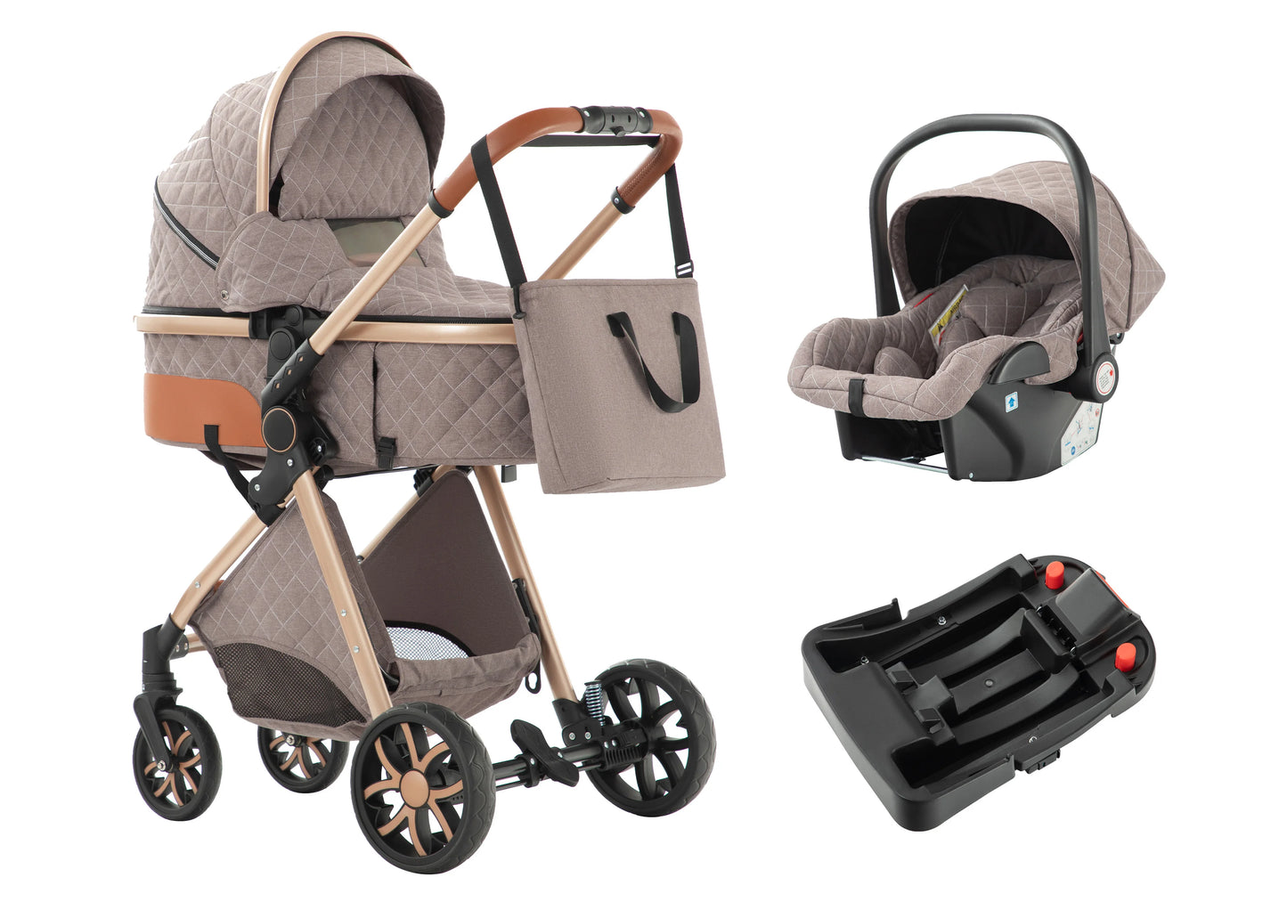 Baby Stroller 3-in-1 Travel System, Adjustable stroller and Accessories Combo Set, One Click Folding.