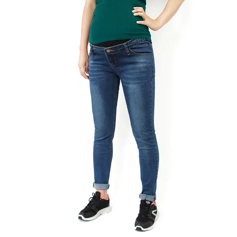 Maternity Boyfriend Jeans with Zipper & Button High Waist Regular Leg with Elastic Waist