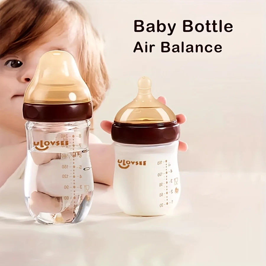 Baby Bottles, 4oz, 8oz High Borosilicate Glass  Wide-Neck Feeding Bottle with Bottom Air Balance Hole/Valve, Glass Milk Bottle