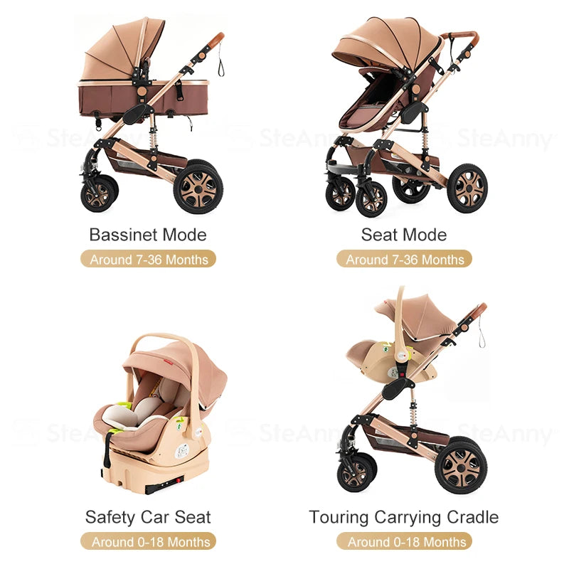 Baby Stroller Combo Car Seat, Baby Travel System with Isofix Base, Baby Carriage 3 in1 Reversible Foldable Standard Stroller